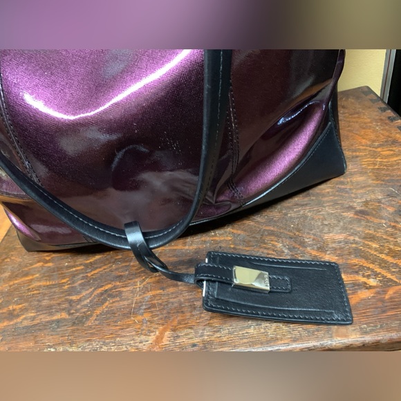 LODIS Black Leather Purple Aluminum Flash Laptop Tote Overnight Handbag Purse - Picture 6 of 16